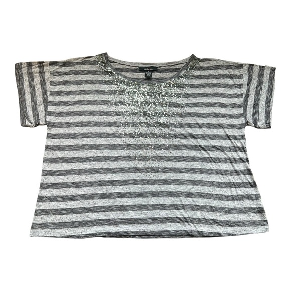 Style & Co. Woman’s Black and Gray Stripped Sequined Short Sleeve Tee Size XL - Picture 2 of 12